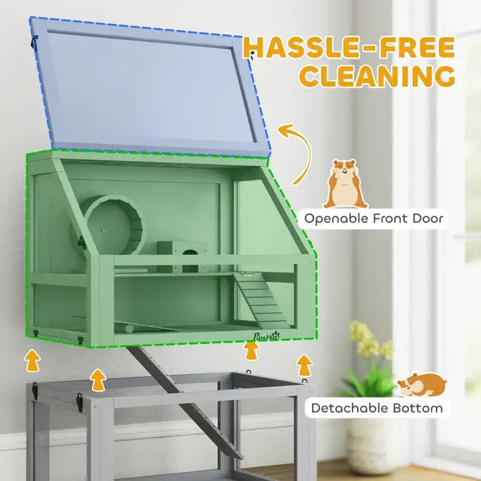 3-Tier Wooden Hamster Cage - Grey | Deep Base, Wheel, Seesaw and Hut PAWHUT - Little and Giant Explorers PawHut