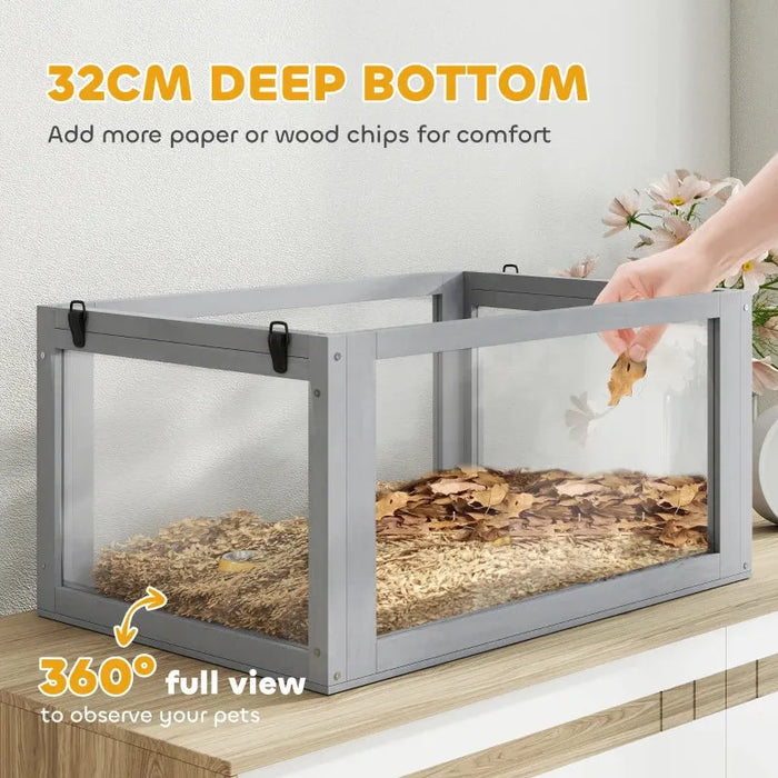 3-Tier Wooden Hamster Cage - Grey | Deep Base, Wheel, Seesaw and Hut PAWHUT - Little and Giant Explorers PawHut