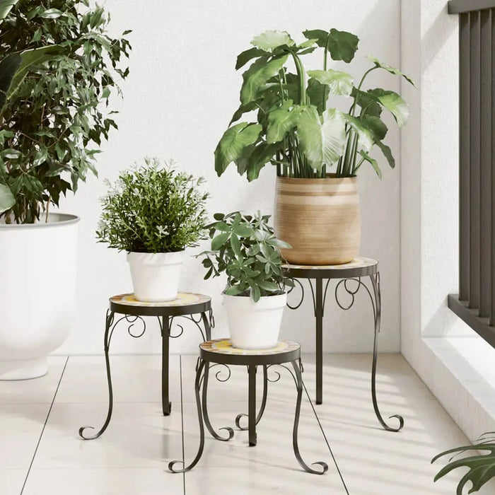 3 White Ceramic and Terracotta Plant Stands - Little and Giant Explorers vidaXL