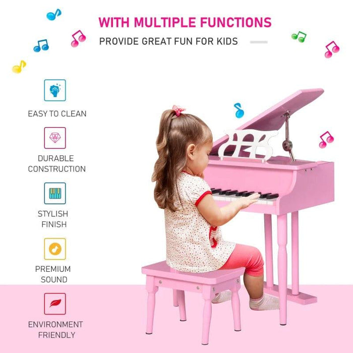 30 Keys Mini Kids Piano with Music Stand and Bench in Pink - Little and Giant Explorers HOMCOM