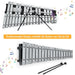 Two silver metallophones with black mallets and colorful musical notes on white background