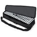 Silver xylophone with black mallets inside open black carrying case with shoulder strap