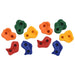 Assorted colorful plastic kids climbing wall holds for playset, red, green, yellow, blue, orange.