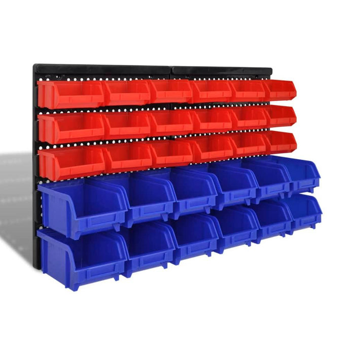 30 Piece Wall Mounted Plastic Storage Bin Set in Blue and Red - Little and Giant Explorers Little and Giant Explorers