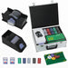 300-piece casino set with poker chips, card shuffler, card shoe, playing cards, dice, dealer buttons, and carrying case
