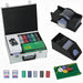 300-piece casino poker set with color-coded chips, card shuffler, card shoe, and carrying case