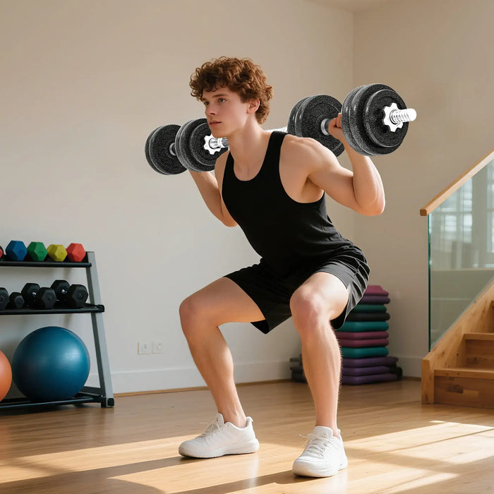 30kg Adjustable Dumbbell and Barbell Set | 2-in-1 Steel Weight Training Kit with Spinlocks SPORTNOW - Little and Giant Explorers SPORTNOW