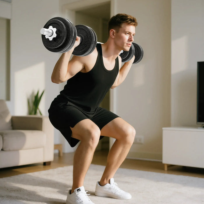 30kg Adjustable Dumbbell and Barbell Set | 2-in-1 Steel Weight Training Kit with Spinlocks SPORTNOW - Little and Giant Explorers SPORTNOW