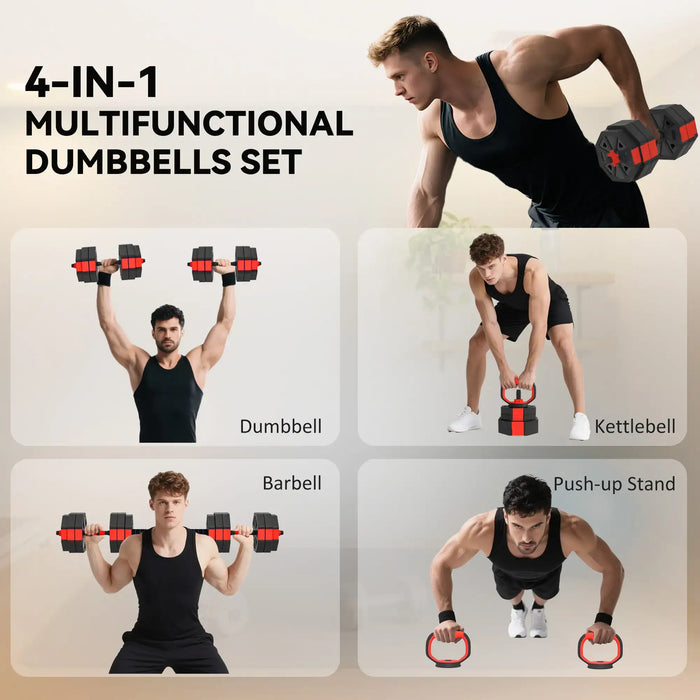30kg Adjustable Dumbbell Set – 4-in-1 Weights Kit | Barbell, Kettlebell and Push-Up Stand SPORTNOW - Little and Giant Explorers SPORTNOW