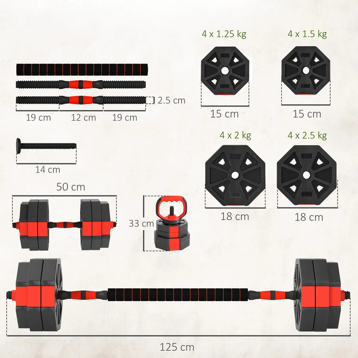 30kg Adjustable Dumbbell Set – 4-in-1 Weights Kit | Barbell, Kettlebell and Push-Up Stand SPORTNOW - Little and Giant Explorers SPORTNOW