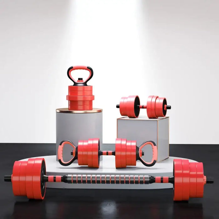 30kg Four-in-One Weights Set - Red | Dumbbells, Barbells, Kettlebells and Push-Up Stands SPORTNOW - Little and Giant Explorers SPORTNOW