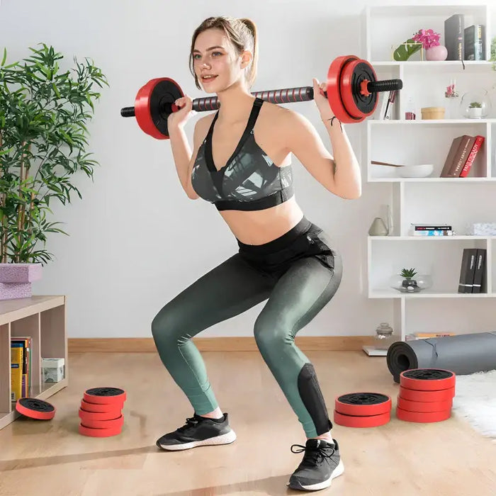 30kg Four-in-One Weights Set - Red | Dumbbells, Barbells, Kettlebells and Push-Up Stands SPORTNOW - Little and Giant Explorers SPORTNOW