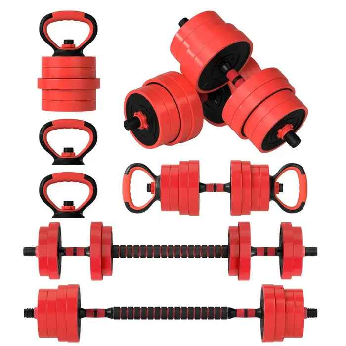 30kg Four-in-One Weights Set - Red | Dumbbells, Barbells, Kettlebells and Push-Up Stands SPORTNOW - Little and Giant Explorers SPORTNOW