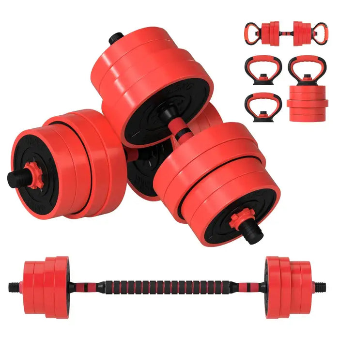 30kg Four-in-One Weights Set - Red | Dumbbells, Barbells, Kettlebells and Push-Up Stands SPORTNOW - Little and Giant Explorers SPORTNOW