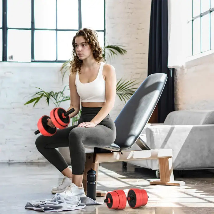 30kg Four-in-One Weights Set - Red | Dumbbells, Barbells, Kettlebells and Push-Up Stands SPORTNOW - Little and Giant Explorers SPORTNOW