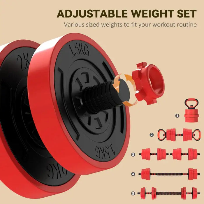 30kg Four-in-One Weights Set - Red | Dumbbells, Barbells, Kettlebells and Push-Up Stands SPORTNOW - Little and Giant Explorers SPORTNOW
