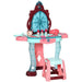 Pink and blue kids dressing table set with stool, mirror, toy beauty accessories and bottles