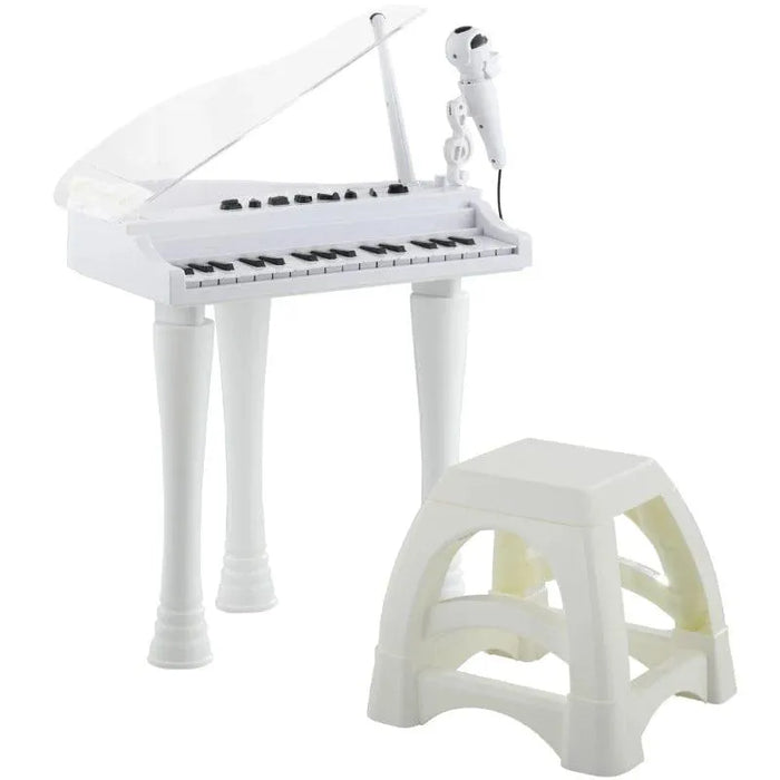 32 Keys Kids Piano Keyboard with Stool, Lights, Microphone, Sounds and Removable Legs in White - Little and Giant Explorers AIYAPLAY