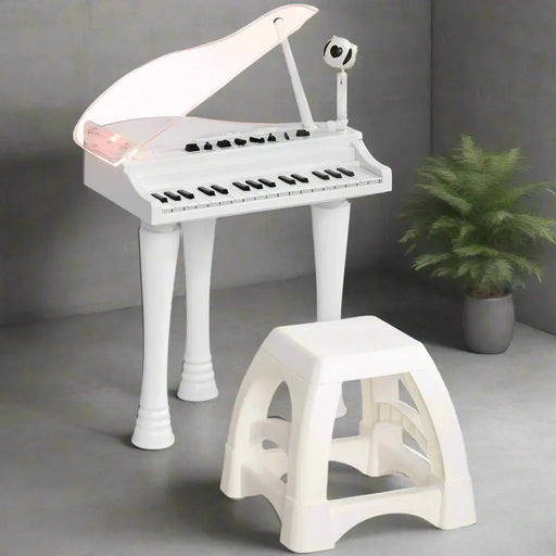 32 Keys Kids Piano Keyboard with Stool, Lights, Microphone, Sounds and Removable Legs in White - Little and Giant Explorers AIYAPLAY