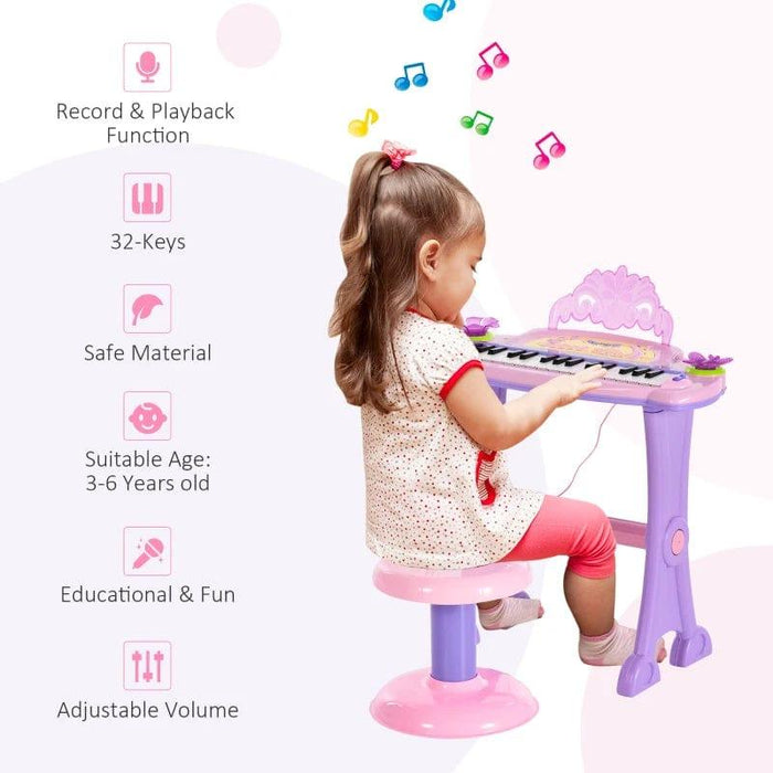 32 Keys Mini Electronic Keyboard with Stool and Microphone - Little and Giant Explorers HOMCOM