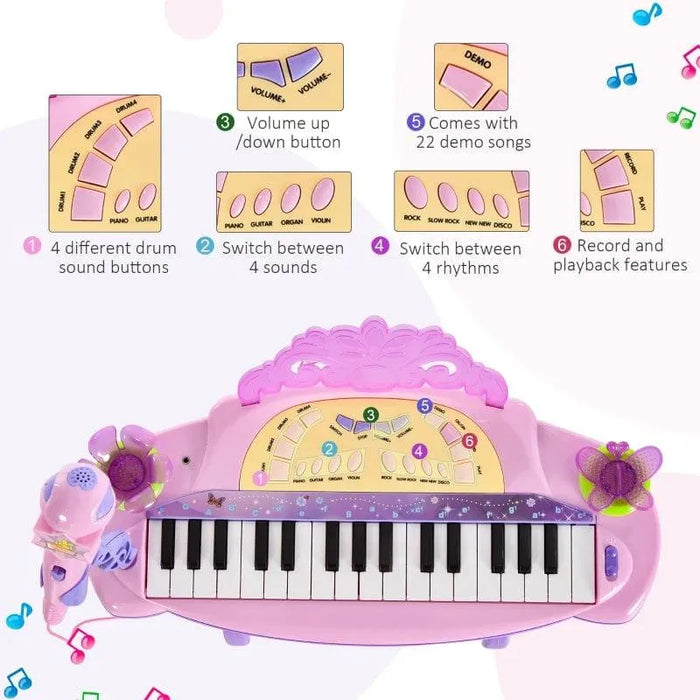 32 Keys Mini Electronic Keyboard with Stool and Microphone - Little and Giant Explorers HOMCOM