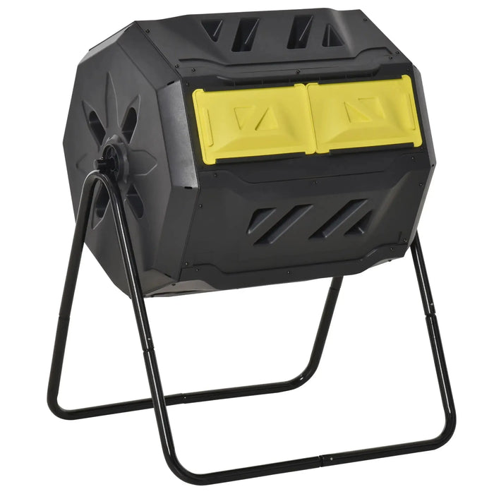 360° Rotating Composter with Dual Chamber in Black and Yellow 160L - Little and Giant Explorers Outsunny