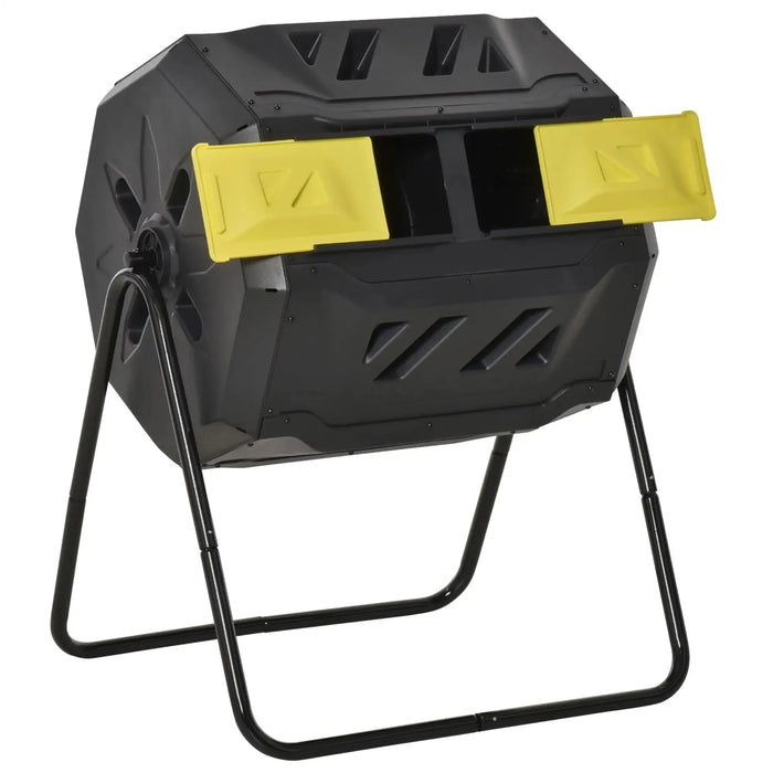 360° Rotating Composter with Dual Chamber in Black and Yellow 160L - Little and Giant Explorers Outsunny