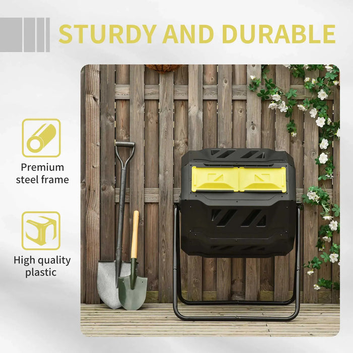 360° Rotating Composter with Dual Chamber in Black and Yellow 160L - Little and Giant Explorers Outsunny