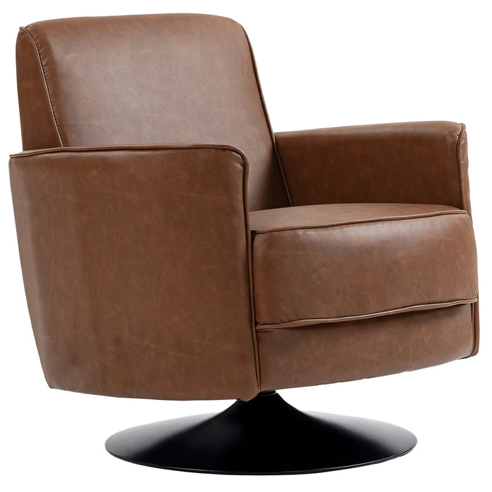 Brown leather swivel chair on a white background