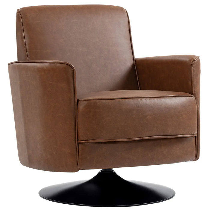Brown leather swivel chair on a white background