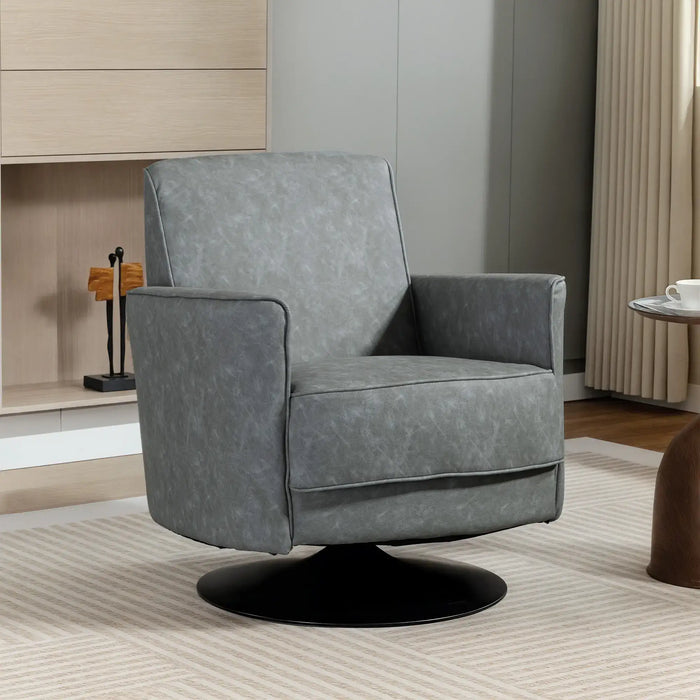 Gray swivel chair in a room with a neutral color scheme