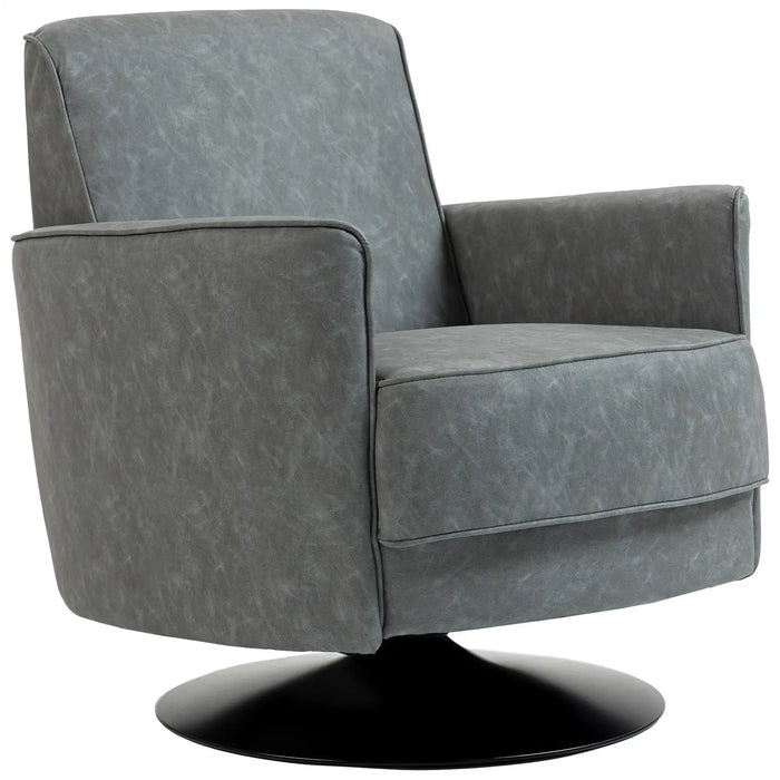 Gray swivel chair with a black base on a white background