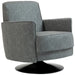 Gray swivel chair with a black base on a white background