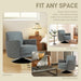 Gray armchair in various room settings with text 'Fit Any Space'.