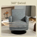 Gray armchair with 360-degree swivel feature in a room setting.