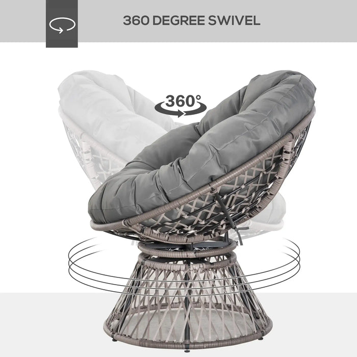 360° Swivel Rattan Moon Bowl Chair with Padded Cushion in Grey - Little and Giant Explorers Outsunny