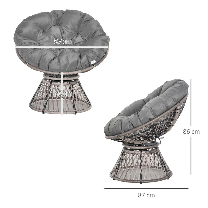 360° Swivel Rattan Moon Bowl Chair with Padded Cushion in Grey - Little and Giant Explorers Outsunny