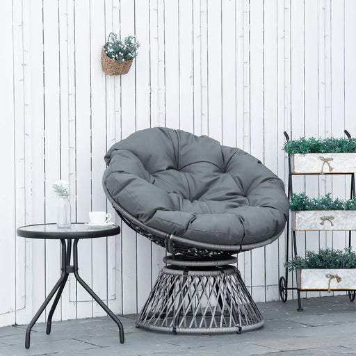 360° Swivel Rattan Moon Bowl Chair with Padded Cushion in Grey - Little and Giant Explorers Outsunny