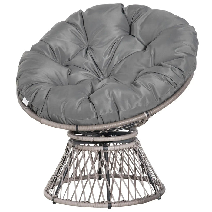 360° Swivel Rattan Moon Bowl Chair with Padded Cushion in Grey - Little and Giant Explorers Outsunny