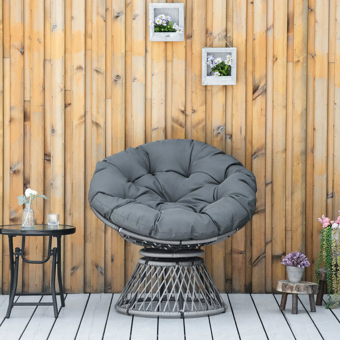 360° Swivel Rattan Moon Bowl Chair with Padded Cushion in Grey - Little and Giant Explorers Outsunny