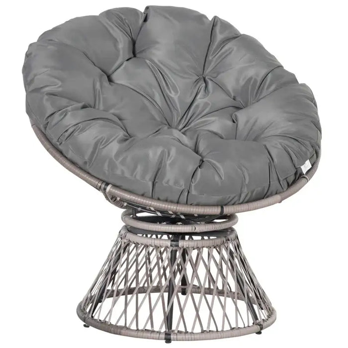 360° Swivel Rattan Moon Bowl Chair with Padded Cushion in Grey - Little and Giant Explorers Outsunny