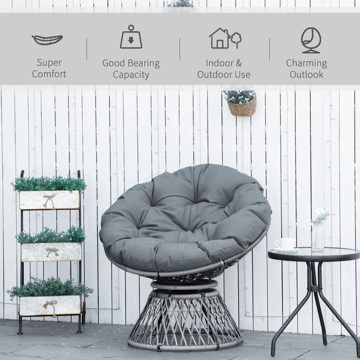 360° Swivel Rattan Moon Bowl Chair with Padded Cushion in Grey - Little and Giant Explorers Outsunny