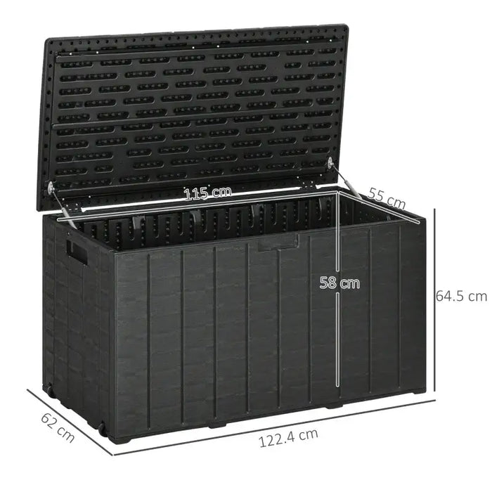 366L Outdoor Storage Box – Black Double-Wall Plastic | Hydraulic Lid OUTSUNNY - Little and Giant Explorers Outsunny
