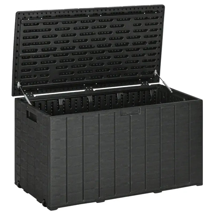 366L Outdoor Storage Box – Black Double-Wall Plastic | Hydraulic Lid OUTSUNNY - Little and Giant Explorers Outsunny