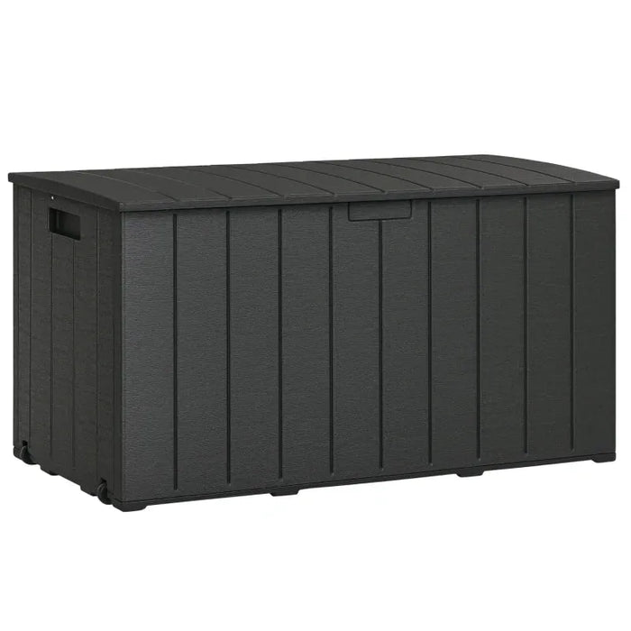 366L Outdoor Storage Box – Black Double-Wall Plastic | Hydraulic Lid OUTSUNNY - Little and Giant Explorers Outsunny
