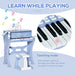 Blue kids piano with microphone, stool, teaching mode with light-up keys for learning