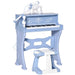 Blue 37-key kids piano with matching stool and microphone, toy instrument for children