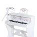 White 37-key kids piano toy with microphone, decorative gold accents, and music stand