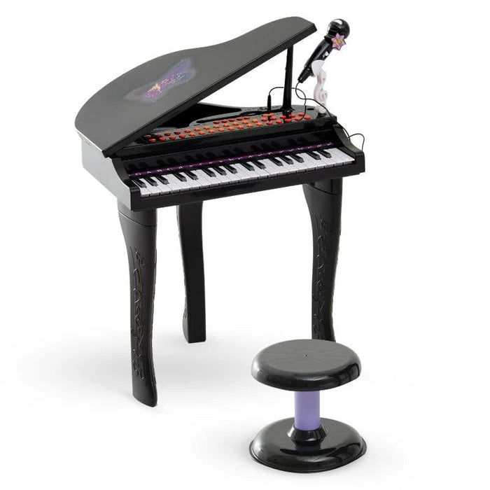 37 Keys Kids Mini Grand Piano with Stool and Microphone in Black - Little and Giant Explorers HOMCOM