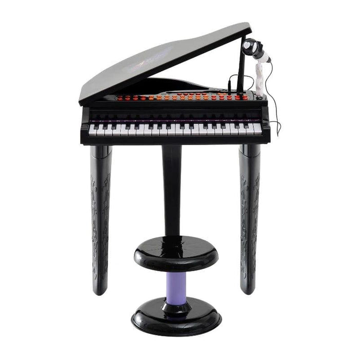 37 Keys Kids Mini Grand Piano with Stool and Microphone in Black - Little and Giant Explorers HOMCOM